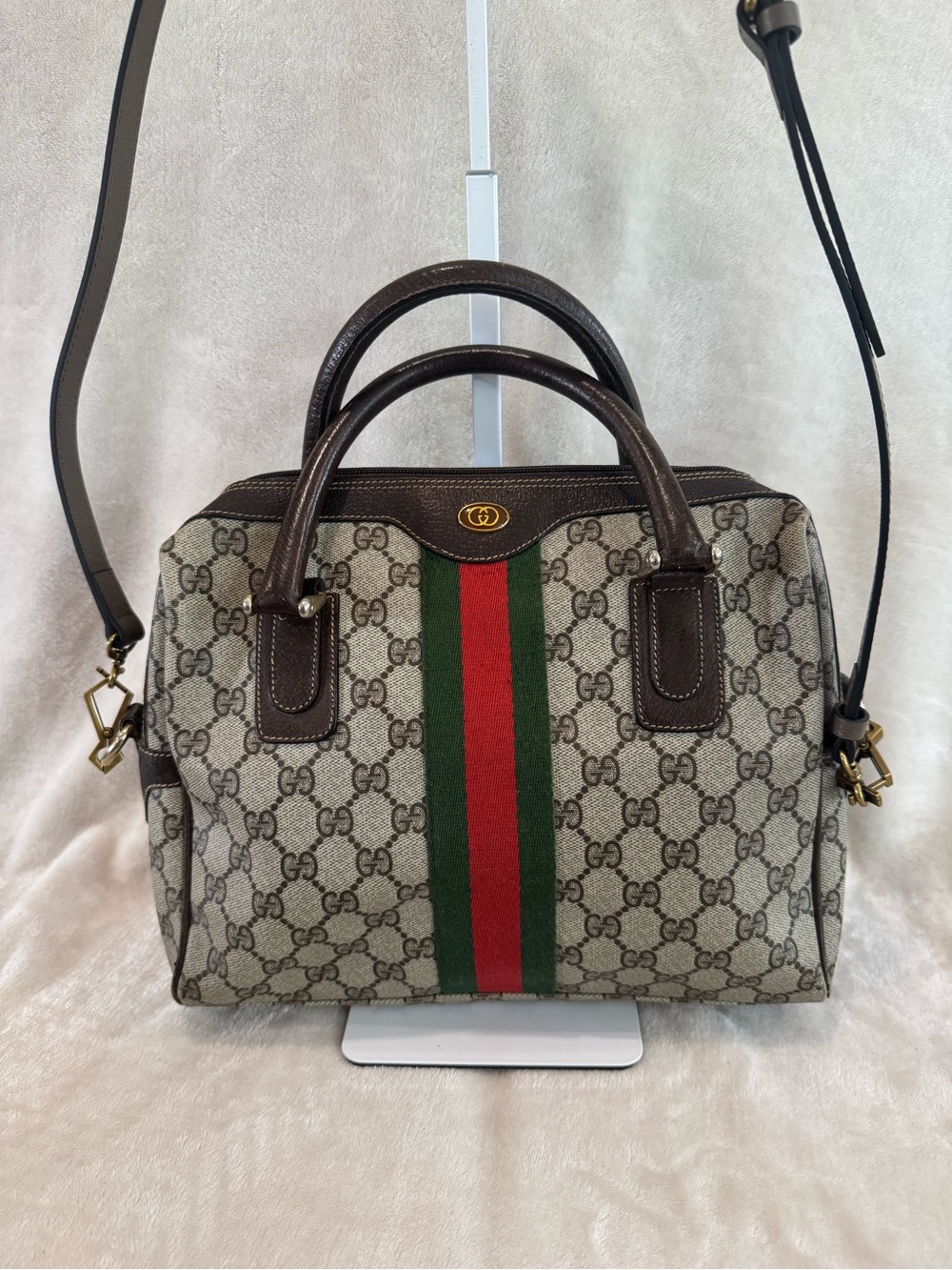 Vintage Gucci Boston Bag with Green & Red Web Stripe
